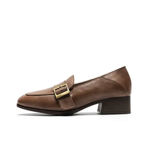 Q.VONTON Грубый каблук Повседневная обувь Женская Темный кофейный