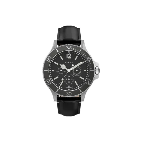 TIMEX Наручные часы Кварцевый механизм Кожаный ремешок 43 мм Черный циферблат Мужские часы