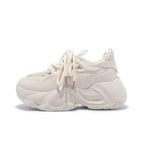 Shen Linsen Аbrasion Resistant визуально увеличивает рост Низкий Топ Толстая подошва Кроссовки Женские Бежевые