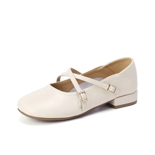 SAFIYA Грубый каблук Туфли Мэри Джейн Женские Экрю