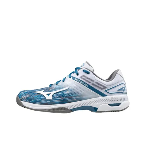 Mizuno Wave Exceed Tour 4 AC Амортизаторы Slip-resistant и устойчивые к истиранию Низкий топ Кроссовки для тенниса Сине-белый