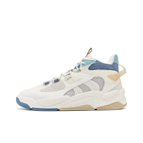 XTEP Slip-resistant Abrasion-resistant High Top Skateboard Shoes Men's White Brown Blue