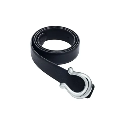 TIFFANY CO. Letter Logo Серебряный Кожаные ремни Мужской Черный