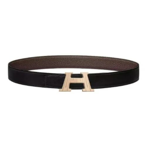 HERMES Логотип Sign Телячья кожа Латунь Металл Кожаные ремни Мужской Черный Ширина 3,2CM