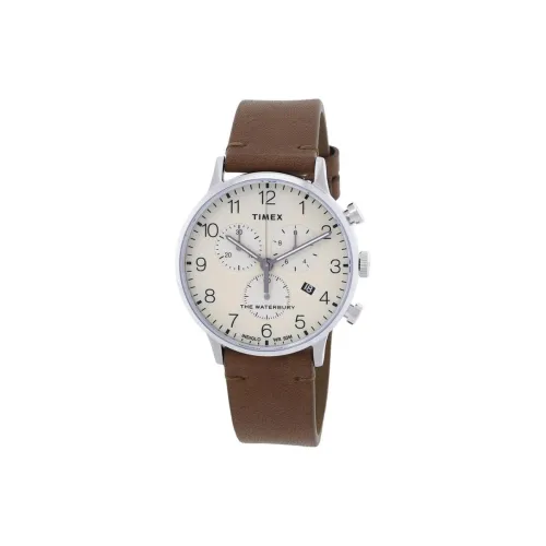 TIMEX Наручные часы Кварцевый механизм Кожаный ремешок 40 мм Белый циферблат Мужские часы