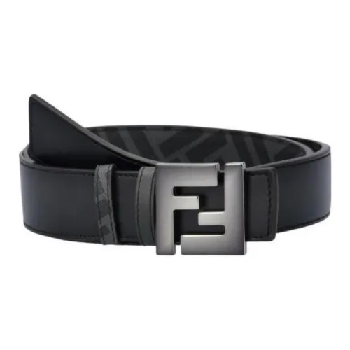 FENDI Значок Дизайн Телячья кожа Кожаные ремни Мужской Черный Ширина 3,5CM