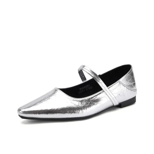 FOXER Маленький кожаный ботинок с низким каблуком On French Vintage грубый каблук туфли Мэри Джейн женский серебряный