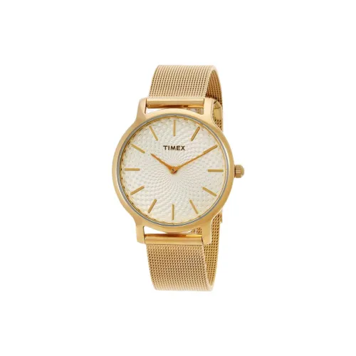 TIMEX Наручные часы Кварцевый механизм Ремешок из нержавеющей стали 34 мм Белый циферблат Женские часы