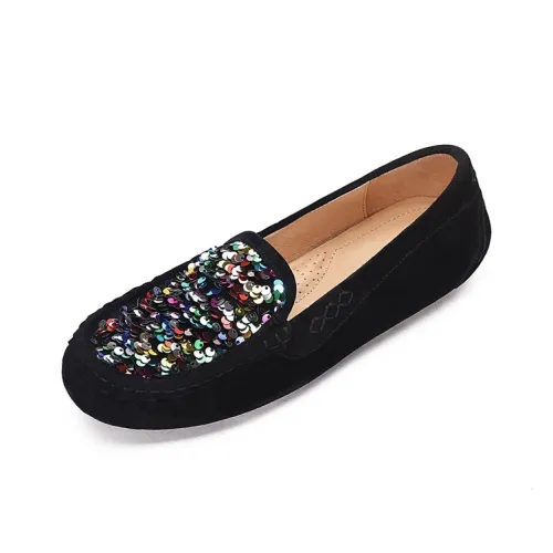 OZZEG Без подкладки Лоферы с резиновым покрытием Женские Черные