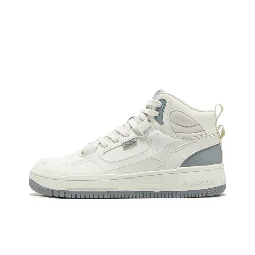 QIAODAN Dry Slip-Resistant Abrasion-Resistant Shock Absorbers High Top Skateboard Shoes Men's Birch White Space Gray