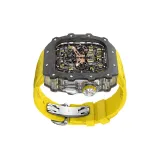 Углеродное волокно, серебряный, полупрозрачный белый средний каркас, желтый фторэластомерный ремень, серебряная застежка-бабочка