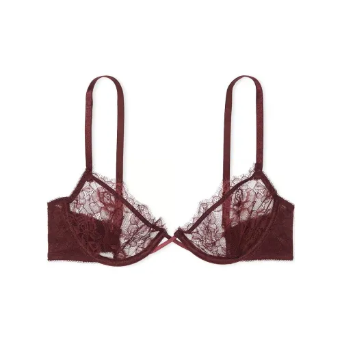 Victoria's Secret Very Sexy Леопард Вышивка Без подкладки Low Cut Demi BB Бюстгальтер Женские Бургунди Коричневый