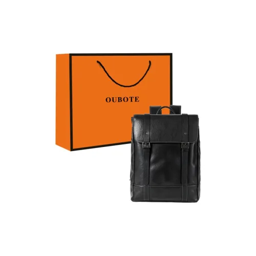 OUBOTE Рюкзак из крупнозернистой текстуры коровьей кожи мужской черный
