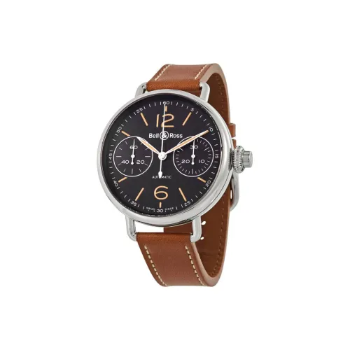 BELL ROSS Автоматический Механический Часы Мужские 45 мм Черный Циферблат Корпус из Нержавеющей Стали Ремешок из Коровьей Кожи