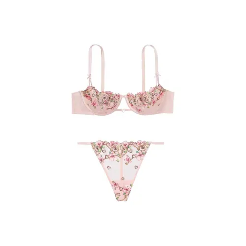 Victoria's Secret Комплект нижнего белья Женское Розовый Персиковый Цветок Вышивка