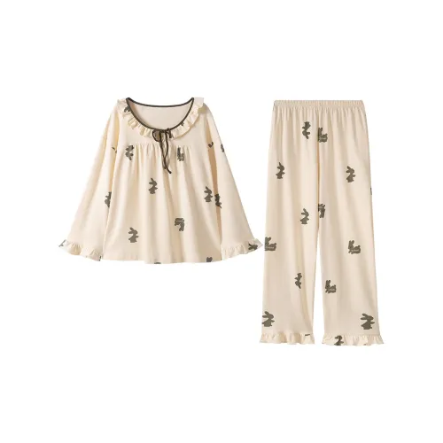 Montagut Pajama Комплект Осенний Зимний Женский Двухкомпонентный Комплект Белый