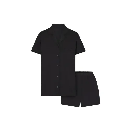 SKIMS Сон Короткий рукав пуговица вверх комплект пижам женский оникс оникс