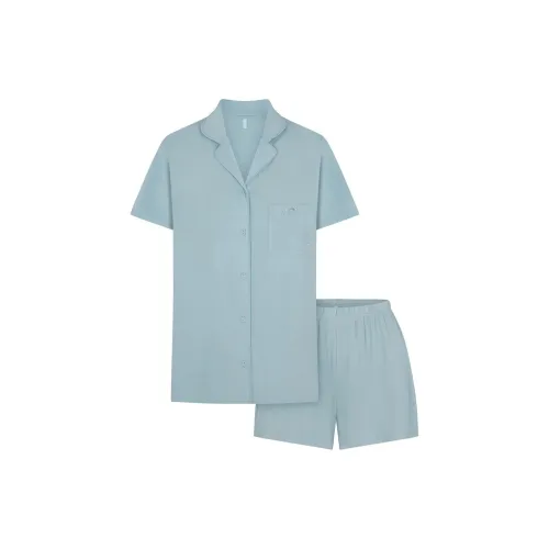 SKIMS Сон Короткий рукав пуговица вверх комплект пижам комплект женский небесно-голубой
