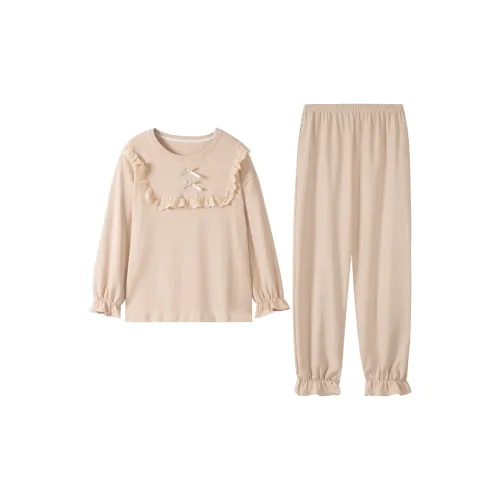 Montagut Pajama Комплект Осенний Зимний Женский Двухкомпонентный Комплект Светлый Абрикос