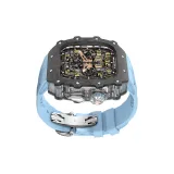 Углеродное волокно, серебряный, полупрозрачный белый средний каркас, небесно-голубой фторэластомерный ремешок, серебряная застежка-бабочка