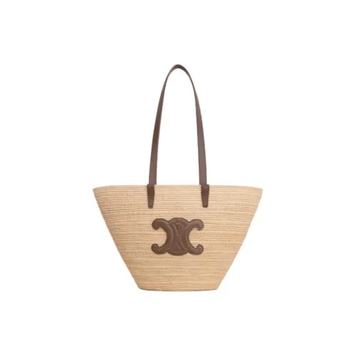 CELINE Raffia Calfskin Trim Crossbody Bag Medium Women's Glazed Brown