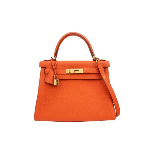 HERMES Kelly Коровья кожа Togo Сумка Kelly Сумка Женская 9J Feu Пламенно-оранжевый