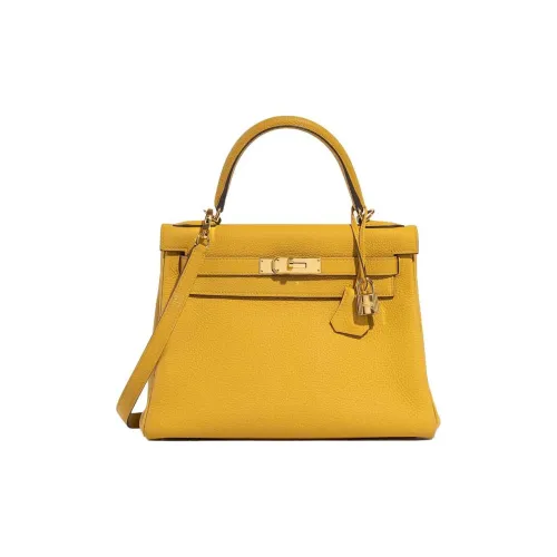 HERMES Коровья кожа Togo Сумка Kelly Сумка Женская 9D Ambre Янтарно-желтый