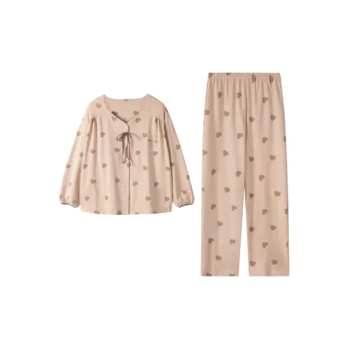 Montagut Pajama Комплект Осенний Зимний Женский Двухкомпонентный Комплект Светлый Абрикос