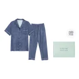 [Подарочная коробка комплект](Рубашка с коротким рукавом + Штаны) Сливовый и Бамбук Скрытая текстура Мужская одежда Комплекты