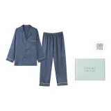 [Подарочная коробка комплект] Длинный рукав топ + штаны (Королевский синий) Сливовый и Бамбук с скрытой текстурой Мужские комплекты одежды