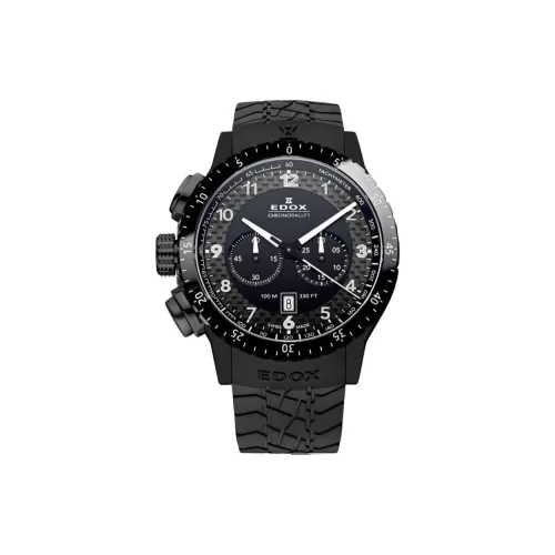 EDOX Кварцевый механизм Мужские часы Часы 45 мм Черный циферблат Стальной корпус часов Пена Ремешок