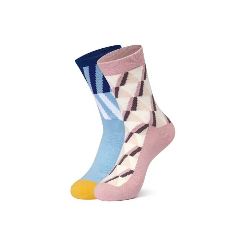 Skechers COLORFUL 2 шт Небесно-голубой/Геометрический Персиково-розовый/03DD Унисекс MID Носки до икры