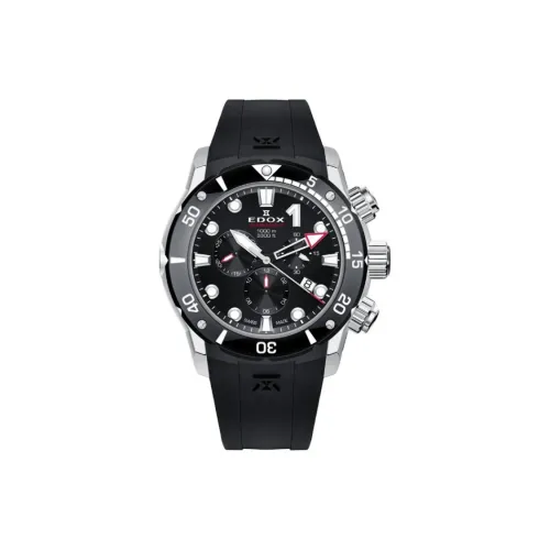 EDOX Кварцевый механизм Мужские часы Часы 45 мм Черный циферблат Титановые корпуса часов Резиновый ремешок