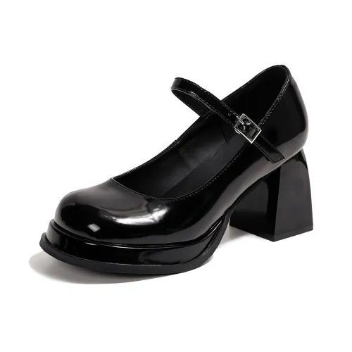 Earl Cat Грубый каблук Туфли Мэри Джейн Высокий каблук Женские Черный