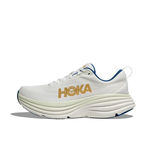 HOKA ONE ONE Bondi 8 Противоскользящие амортизаторы низкого профиля Беговые кроссовки Мужские Белый Золото