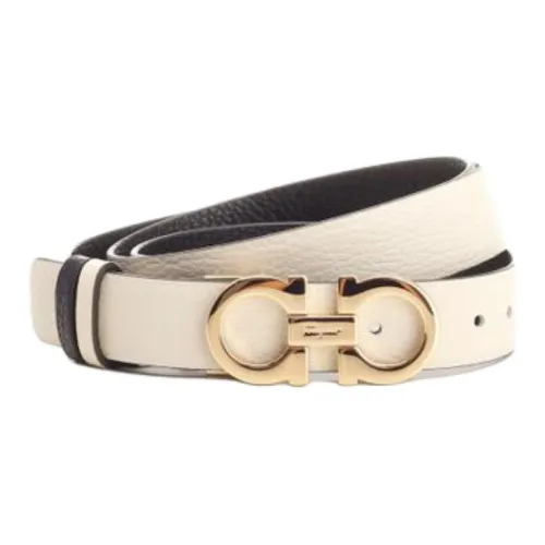 FERRAGAMO Salvatore Ferragamo Двойной Сided Дизайн Телячья кожа Кожаные ремни Женские Белые Ширина 2CM