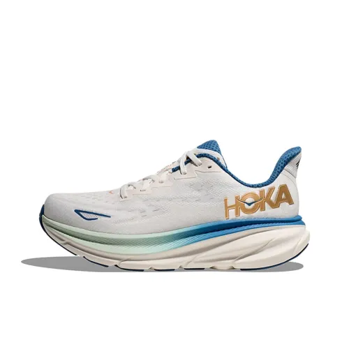 HOKA ONE ONE Clifton 9 Slip-resistant Abrasion-resistant Low-top Беговые кроссовки Мужские Белый Синий