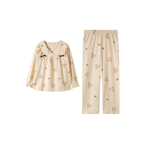 Montagut Pajama Комплект Осенний Зимний Женский Двухкомпонентный Комплект Экрю