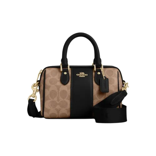 COACH Rowan Искусственная кожа Бостон Сумка через плечо Одно плечо Сумка Женская Коричневый и Черный