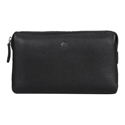 GOLDLION Клатч из крупнозернистой текстуры коровьей кожи большой мужской черный