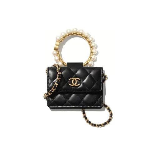 CHANEL Sheepskin Square Box Coin Purse Shoulder Bag Handbag Small Women's Black