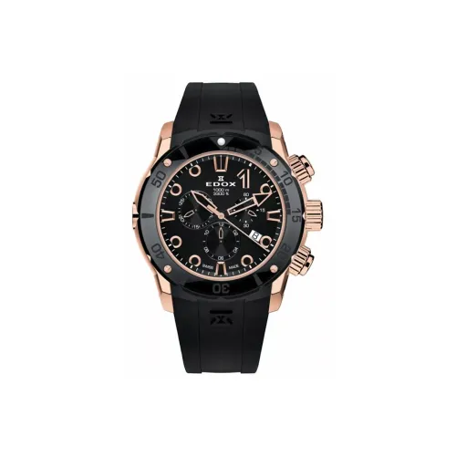 EDOX Кварцевый механизм Мужские часы Часы 45 мм Черный циферблат Титановые корпуса часов Резиновый ремешок