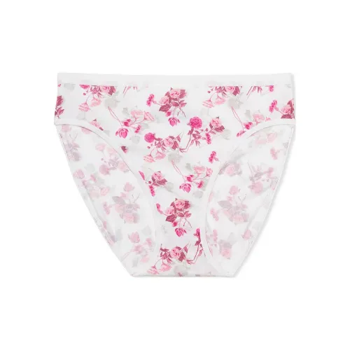 Victoria's Secret Эластичный хлопок Высокая нога Трусики VS Белый Цветочный Женские трусики 1 упаковка Белый Розовый