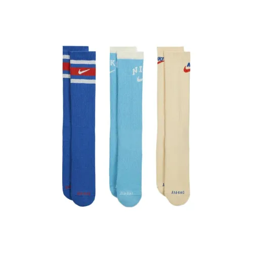 Nike Колено Высокие Носки Мужские Темно-синий + Синий + Кожа Белый