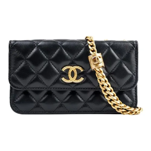 CHANEL 22K Осень и Зима Овечья кожа и Золото Металл Сумка с клапаном Чехол для телефона Сумка через плечо Женская