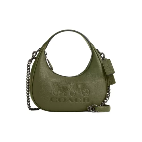 COACH Сумка через плечо из кожи с текстурой гальки мини-сумка для женщин с узором "зернистая кожа личи" и металлические элементы цвет "военный зеленый"