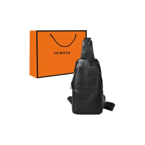 OUBOTE Сумка через плечо из крупнозернистой текстуры коровьей кожи мужская черная