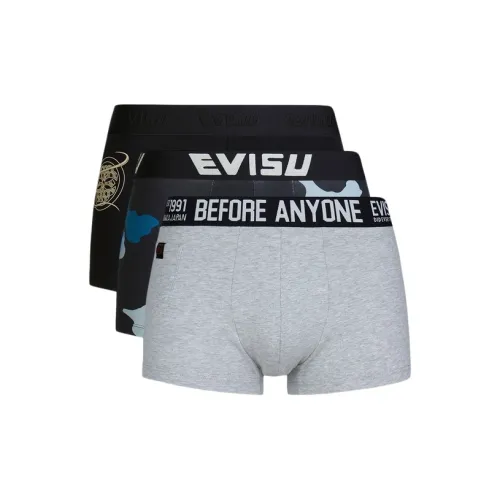 EVISU 3 упаковки Черный + Фотиния Серый + Многоцветный Мужские боксеры