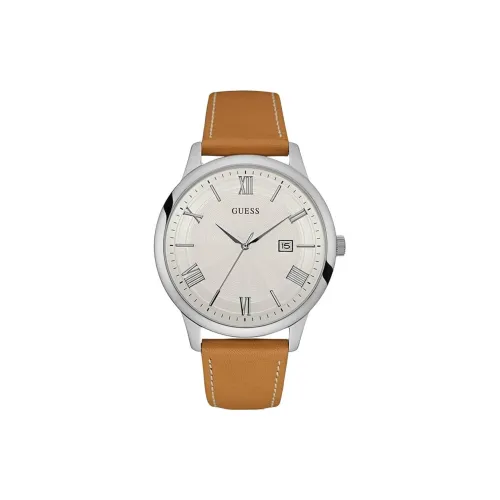 GUESS Наручные часы Кварцевый механизм Кожаный ремешок 40 мм Белый циферблат Мужские часы