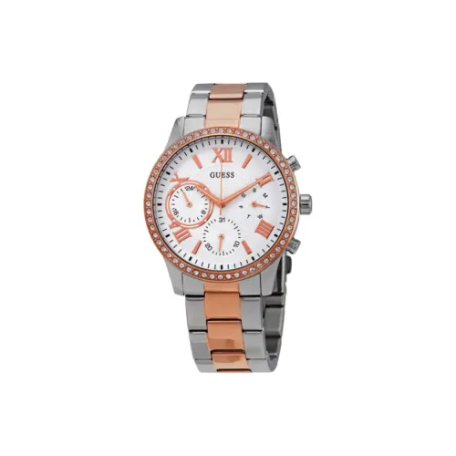 GUESS Женские часы Кварцевый механизм Ремешок из нержавеющей стали 40 мм Белый циферблат